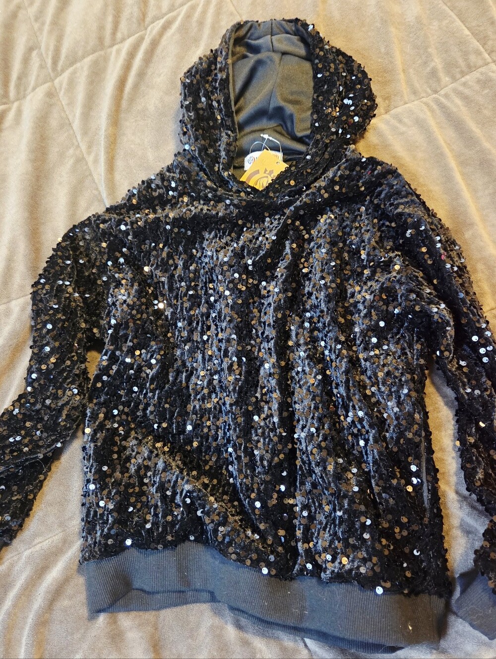 Kids Black Sequin Hooded Jacket, NWT